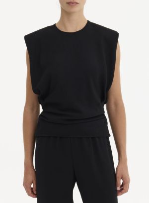 PADDED SHOULDER CREW NK TOP 001BLK