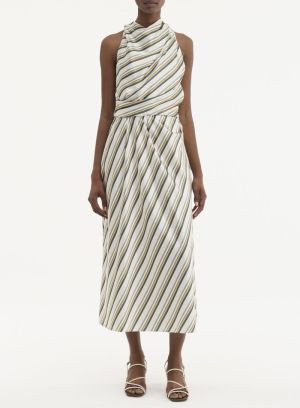 DRAPED COWL SCARF STRIPE DRESS 368PAC